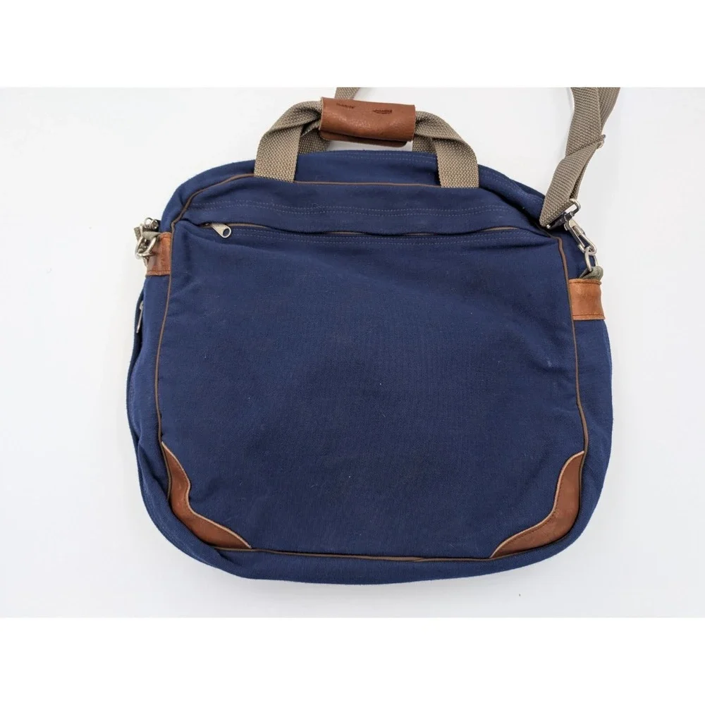 Jansport Messenger Laptop Bag Shoulder Strap Blue Canvas Leather Made In USA VTG